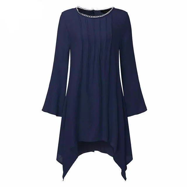 Irregular Crew Neck Hem Blouse