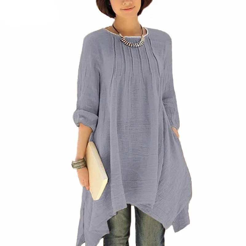 Irregular Crew Neck Hem Blouse