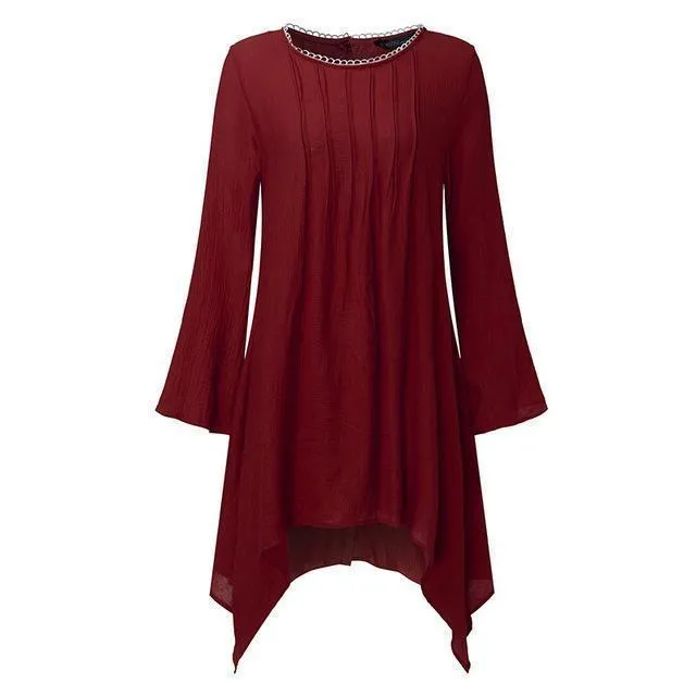Irregular Crew Neck Hem Blouse