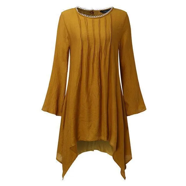 Irregular Crew Neck Hem Blouse
