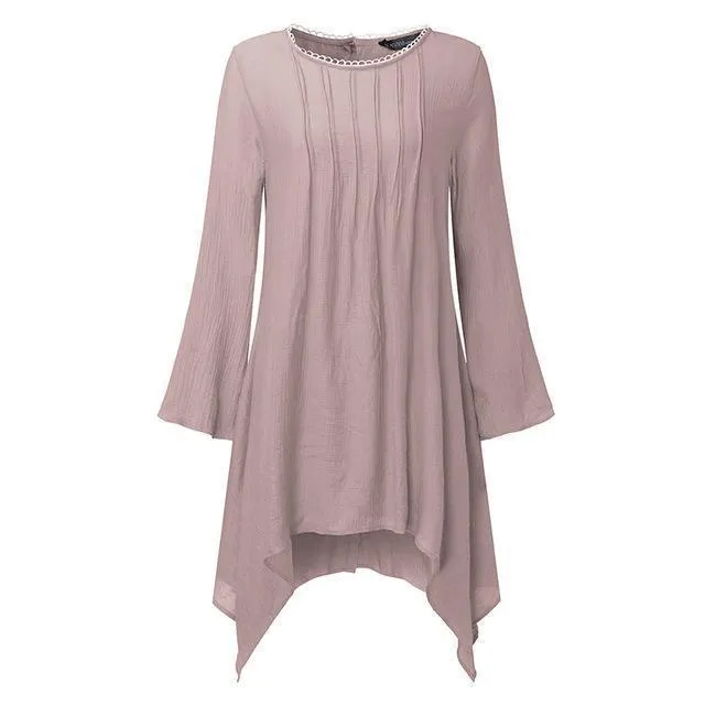 Irregular Crew Neck Hem Blouse