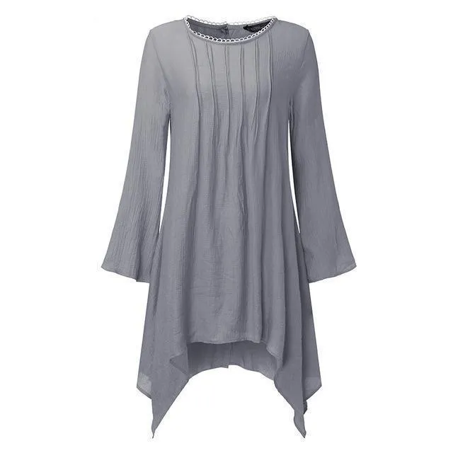 Irregular Crew Neck Hem Blouse