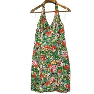Island Republic Halter Dress Size 8 Green Floral Tiger Knee Length Women's