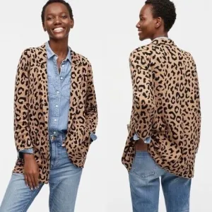 J. Crew Women's Sophie Knit Blazer Leopard Print‎ Merino Wool Blend- Size Medium