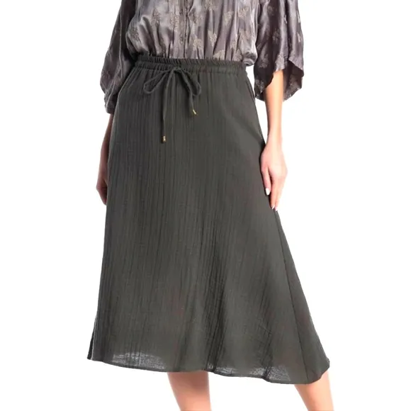 Johnny Was Calmé Gauze Gray Drawstring Midi Skirt Women's Size Large