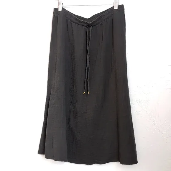 Johnny Was Calmé Gauze Gray Drawstring Midi Skirt Women's Size Large