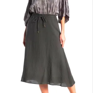 Johnny Was Calmé Gauze Gray Drawstring Midi Skirt Women's Size Large