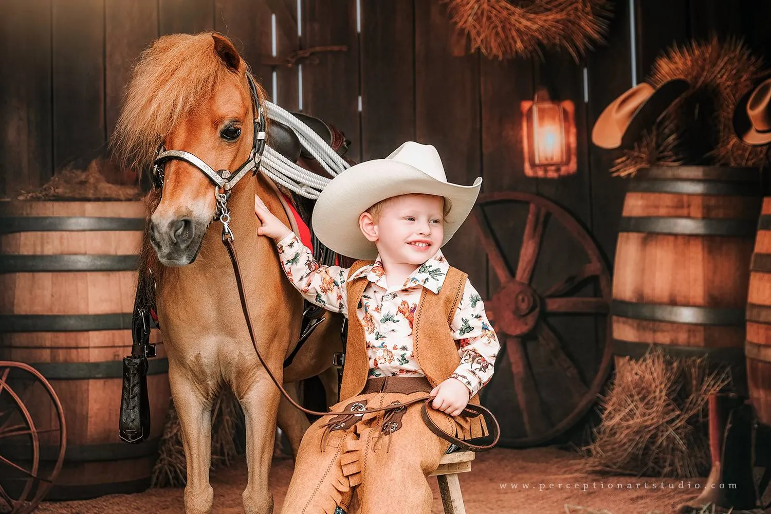 Kate Autumn Barn Door with Boots Boy Backdrop Designed by Chain Photography