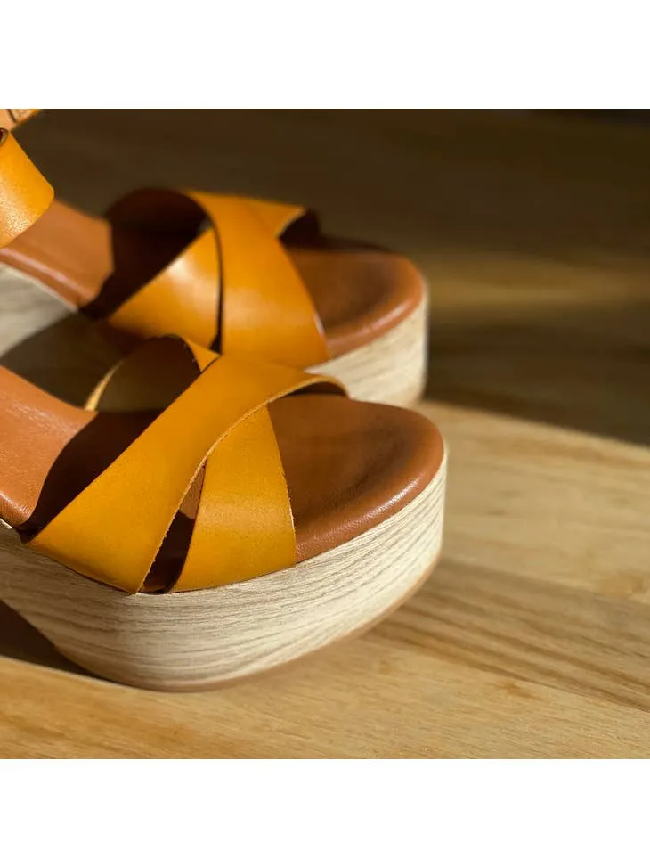 Keita Platform Sandal in Yellow Leather