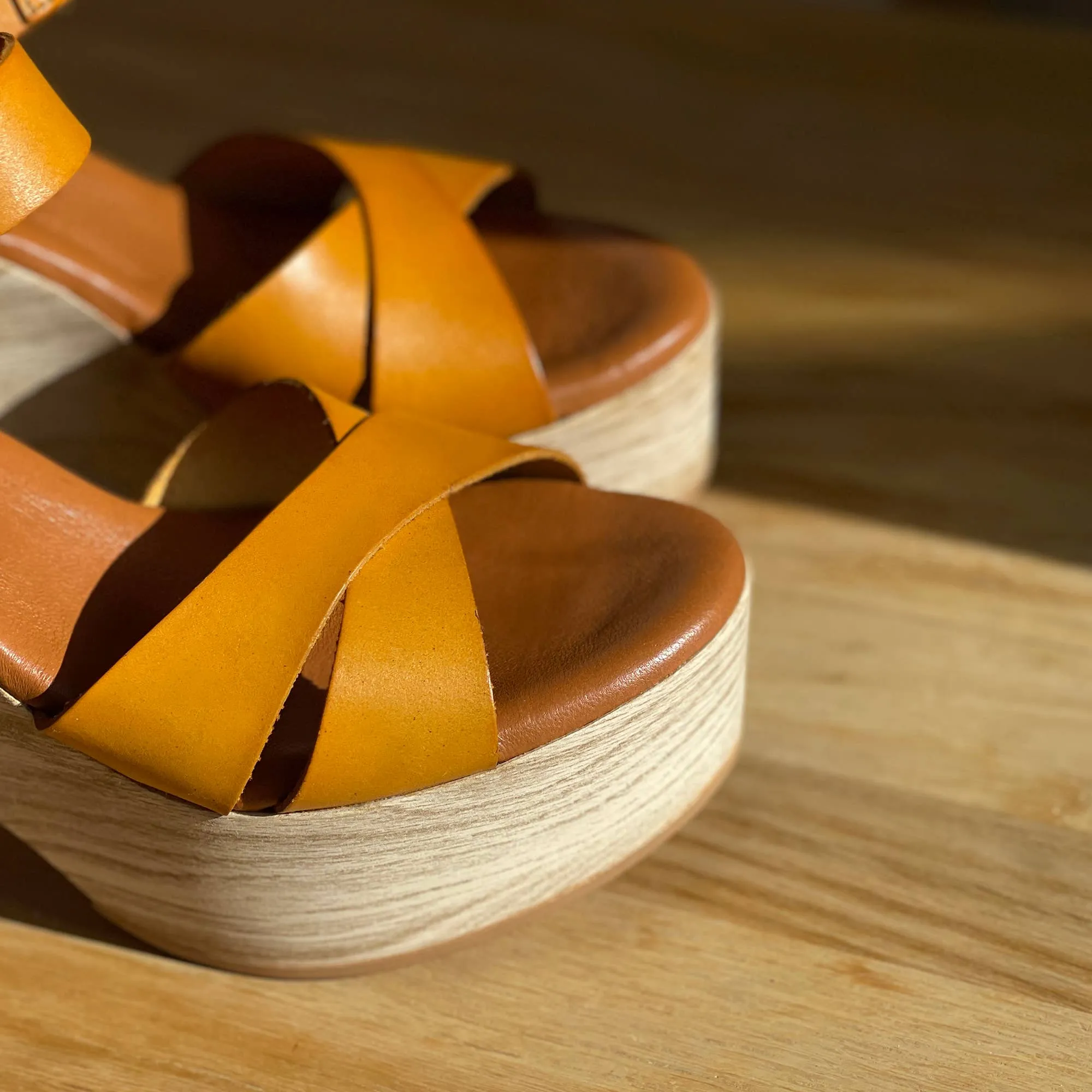 Keita Platform Sandal in Yellow Leather