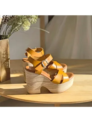 Keita Platform Sandal in Yellow Leather
