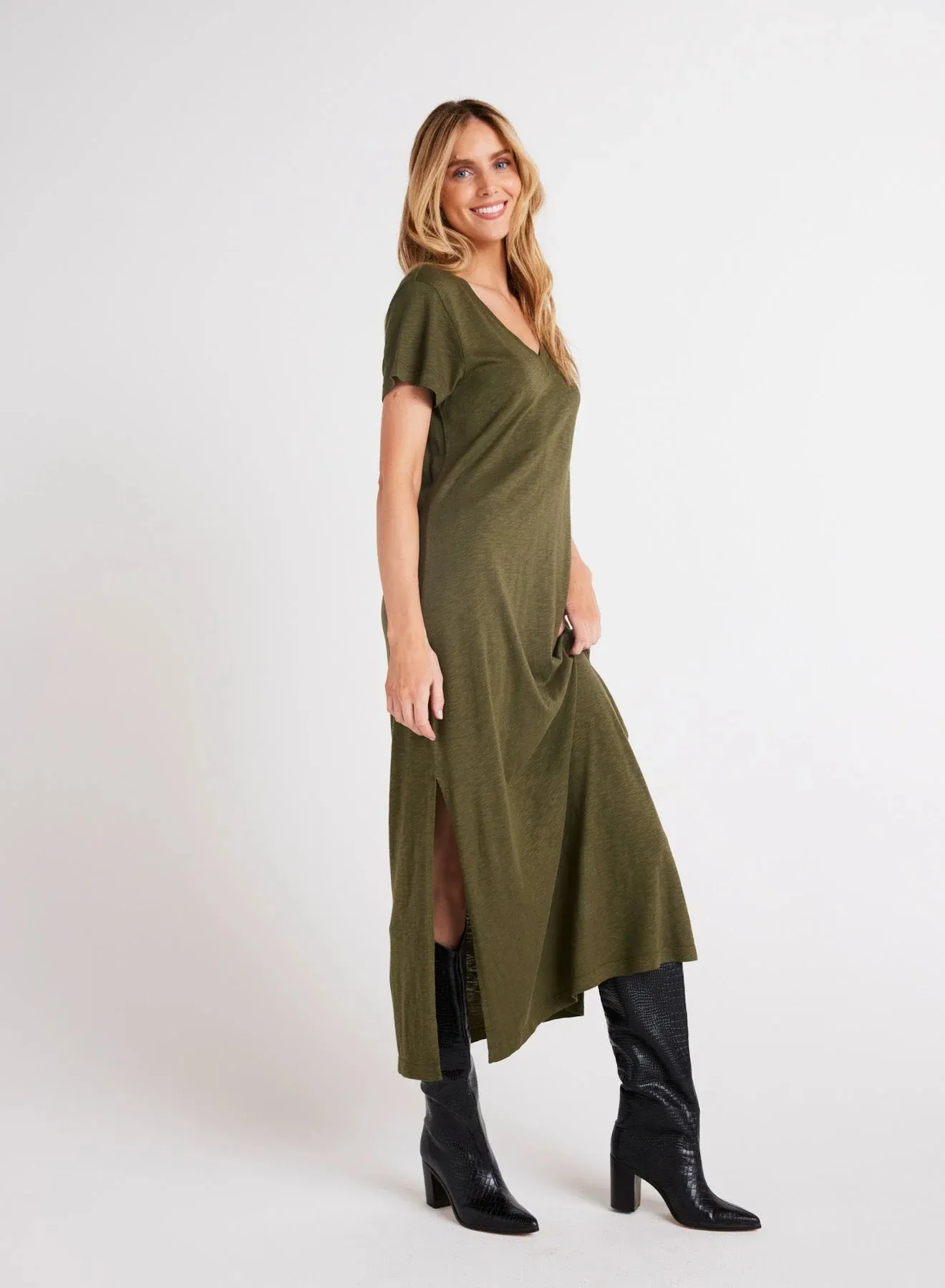 Knit V-Neck Maxi Dress Italian Herb