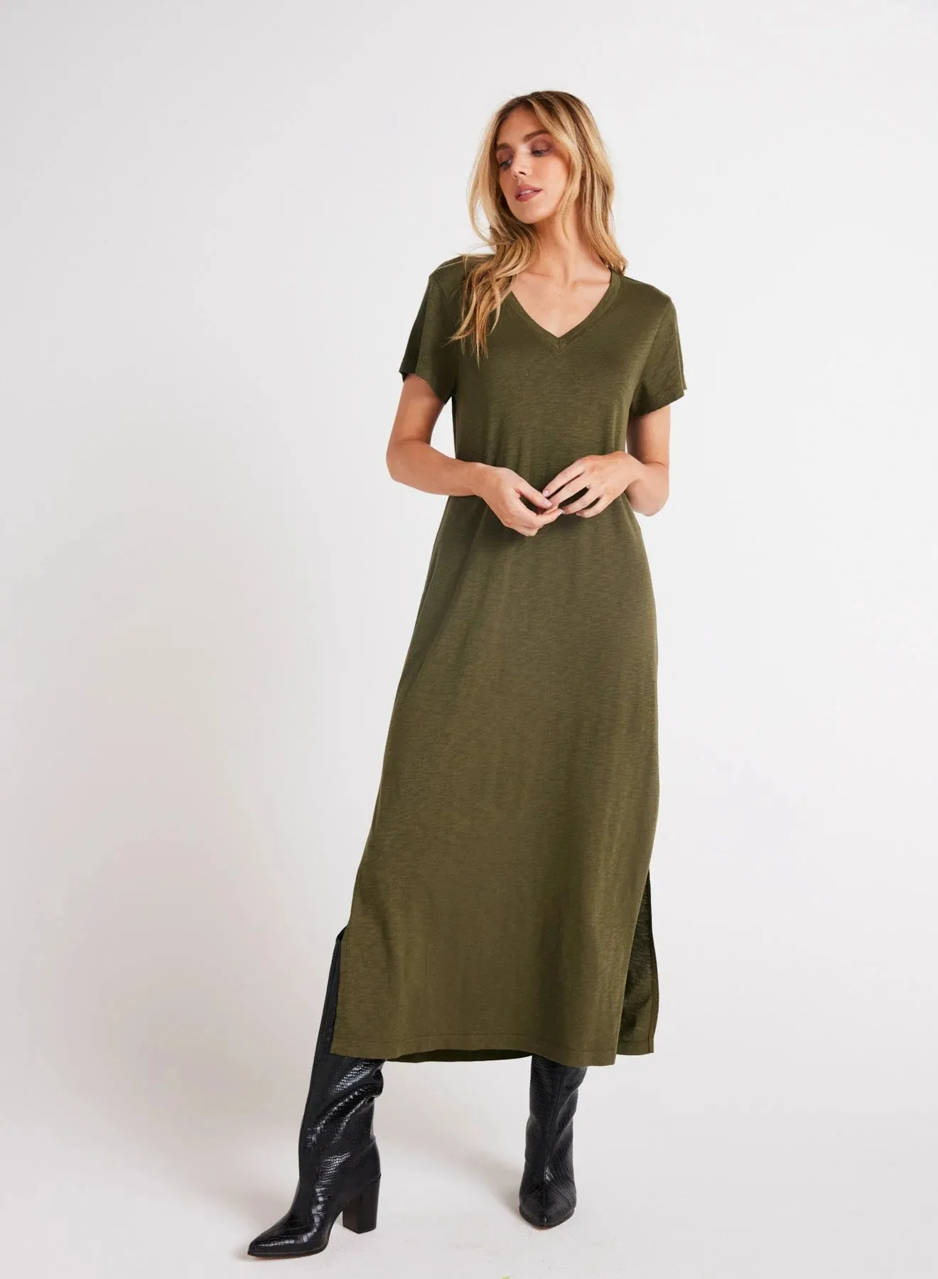 Knit V-Neck Maxi Dress Italian Herb
