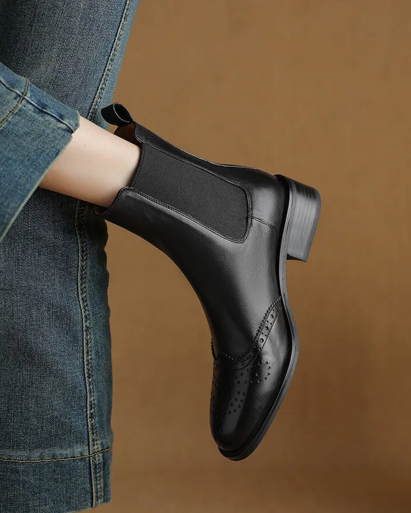 Leather Low Block Heel Chelsea Boots
