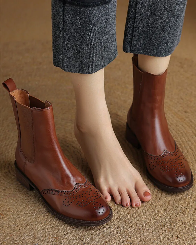 Leather Low Block Heel Chelsea Boots