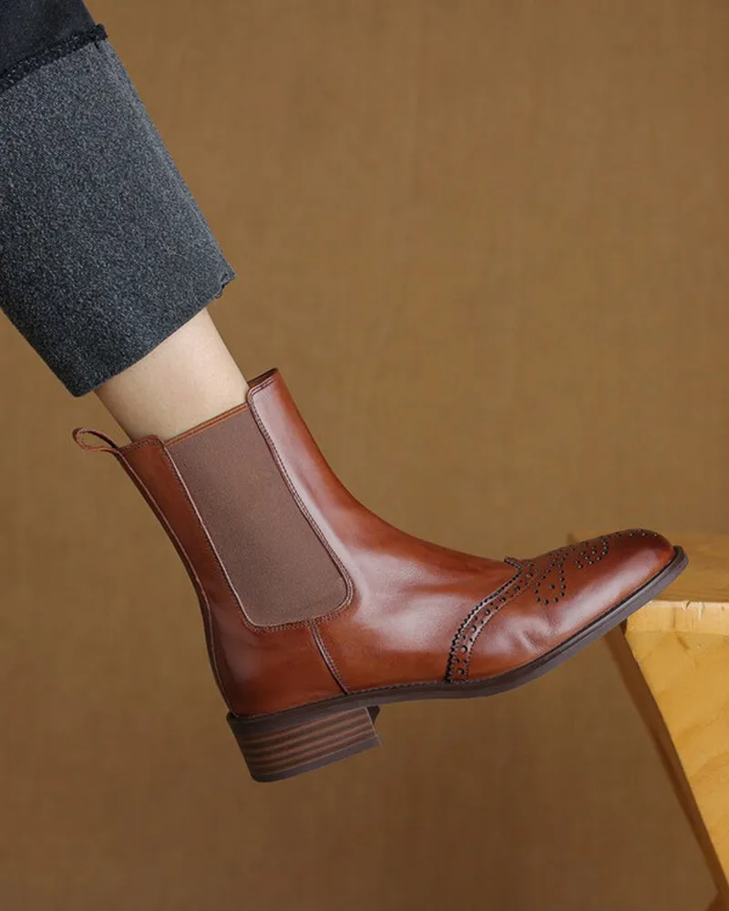 Leather Low Block Heel Chelsea Boots