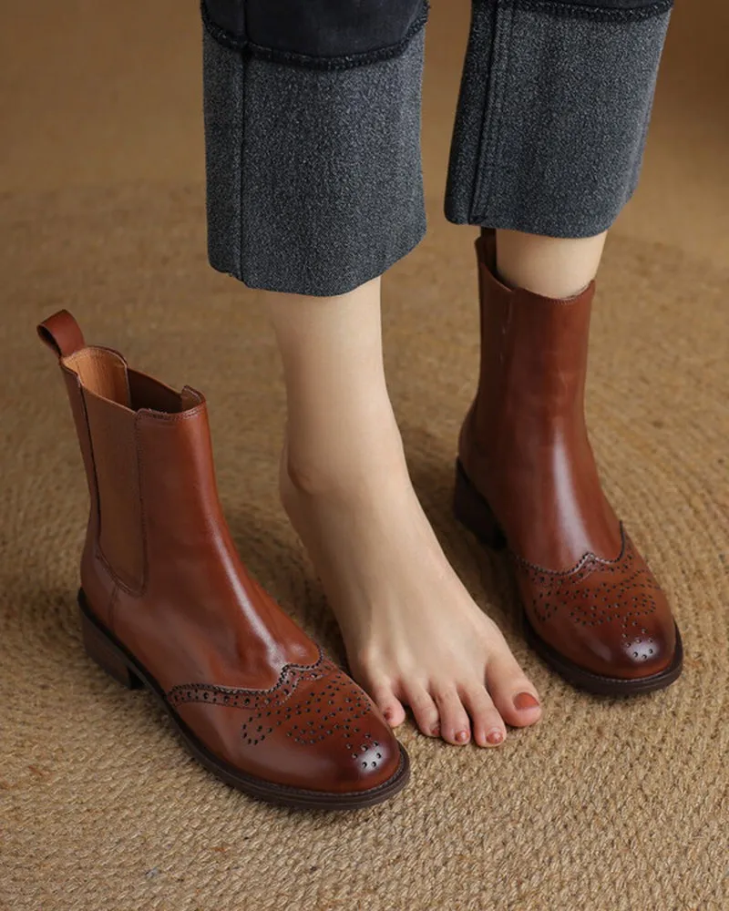 Leather Low Block Heel Chelsea Boots