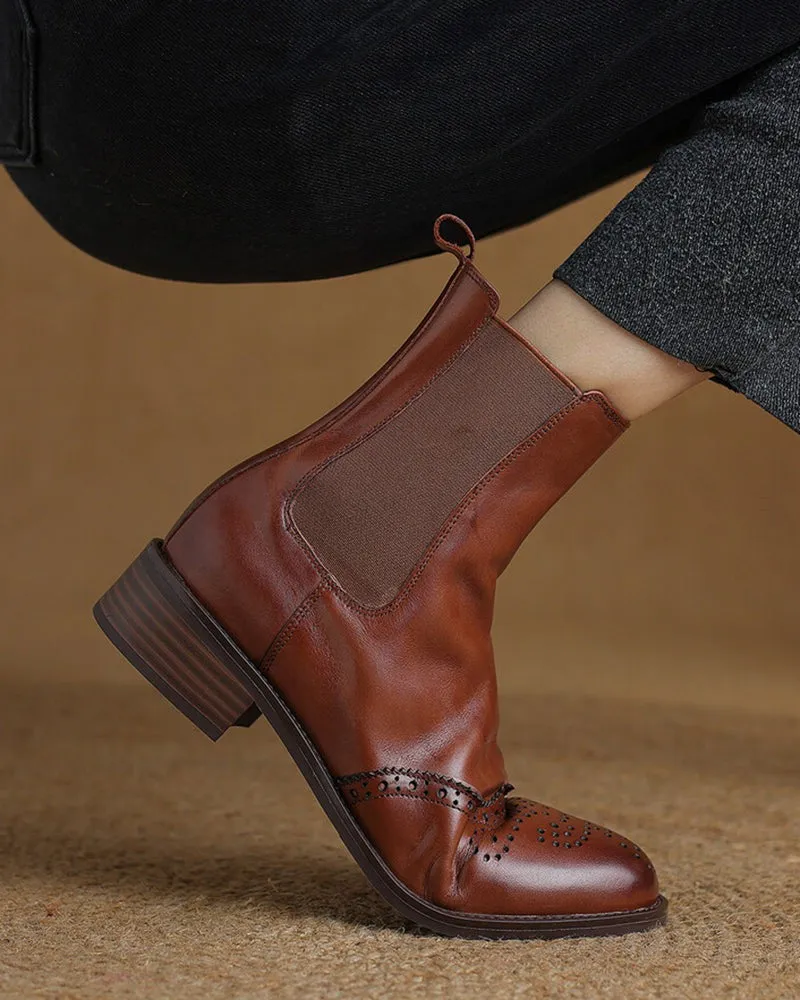 Leather Low Block Heel Chelsea Boots