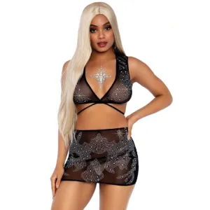 Leg Avenue 2 Pc. Rhinestone Crop Top and Mini Skirt 81611