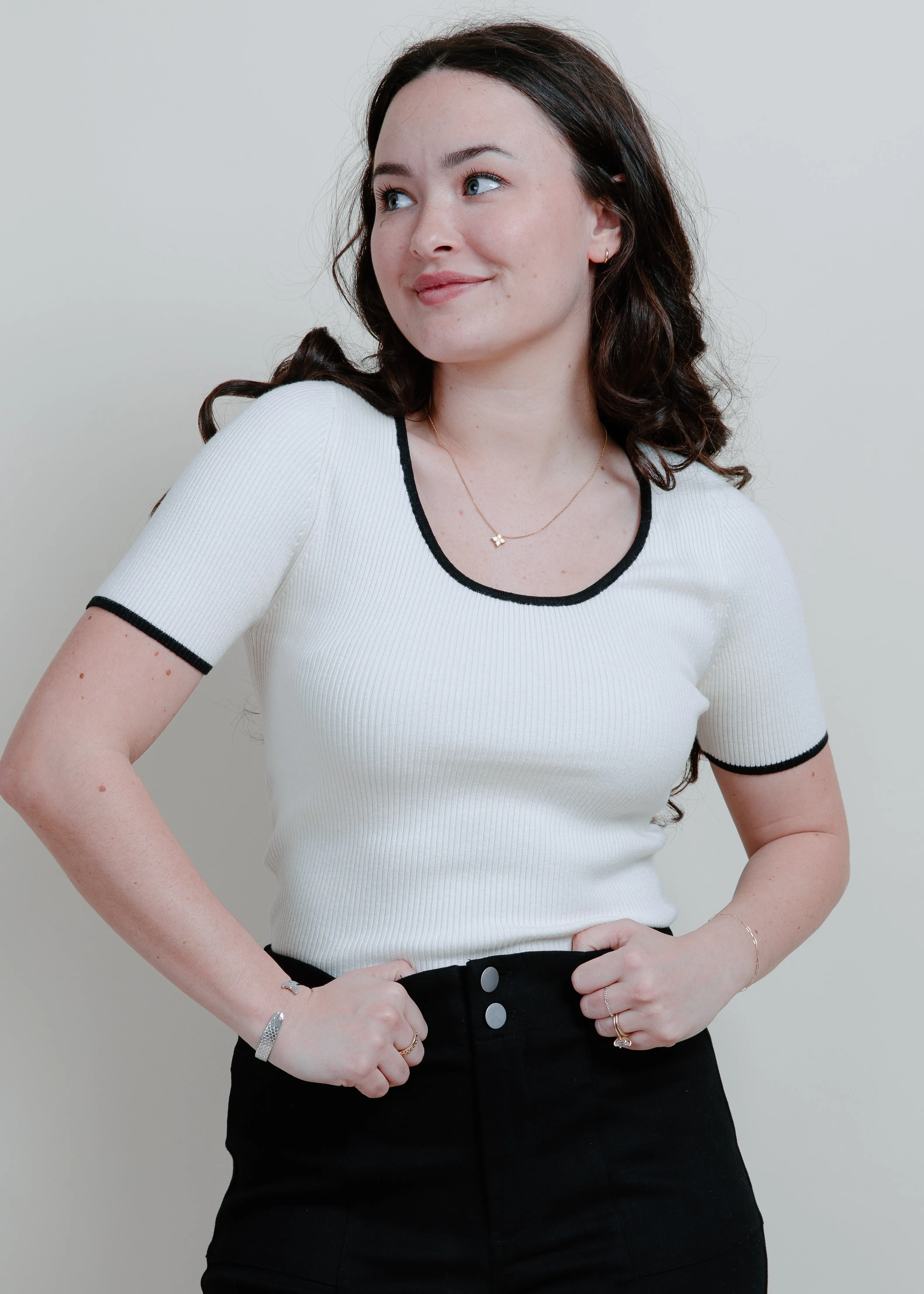 Lennie Contrast Top - Cream