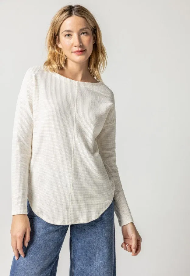 Lilla P Shirttail Hem Boatneck, Black/Talc