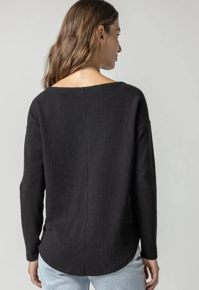 Lilla P Shirttail Hem Boatneck, Black/Talc