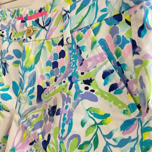 Lilly Pulitzer Kellar Stretch Shorts Resort White Shell Beach Purple Medium 8
