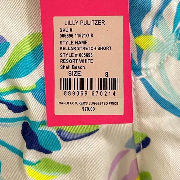Lilly Pulitzer Kellar Stretch Shorts Resort White Shell Beach Purple Medium 8