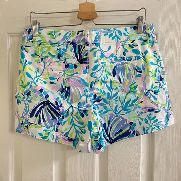 Lilly Pulitzer Kellar Stretch Shorts Resort White Shell Beach Purple Medium 8