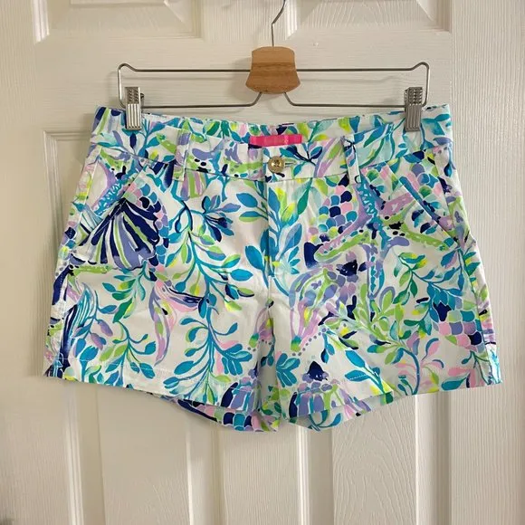 Lilly Pulitzer Kellar Stretch Shorts Resort White Shell Beach Purple Medium 8