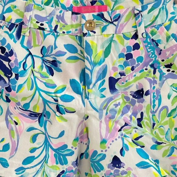 Lilly Pulitzer Kellar Stretch Shorts Resort White Shell Beach Purple Medium 8
