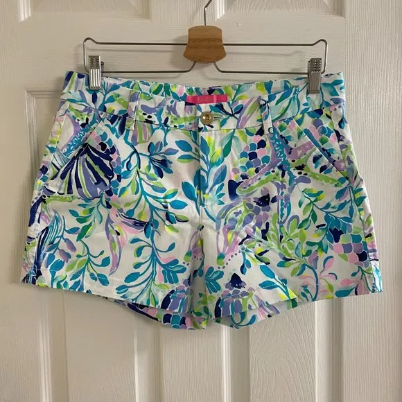 Lilly Pulitzer Kellar Stretch Shorts Resort White Shell Beach Purple Medium 8