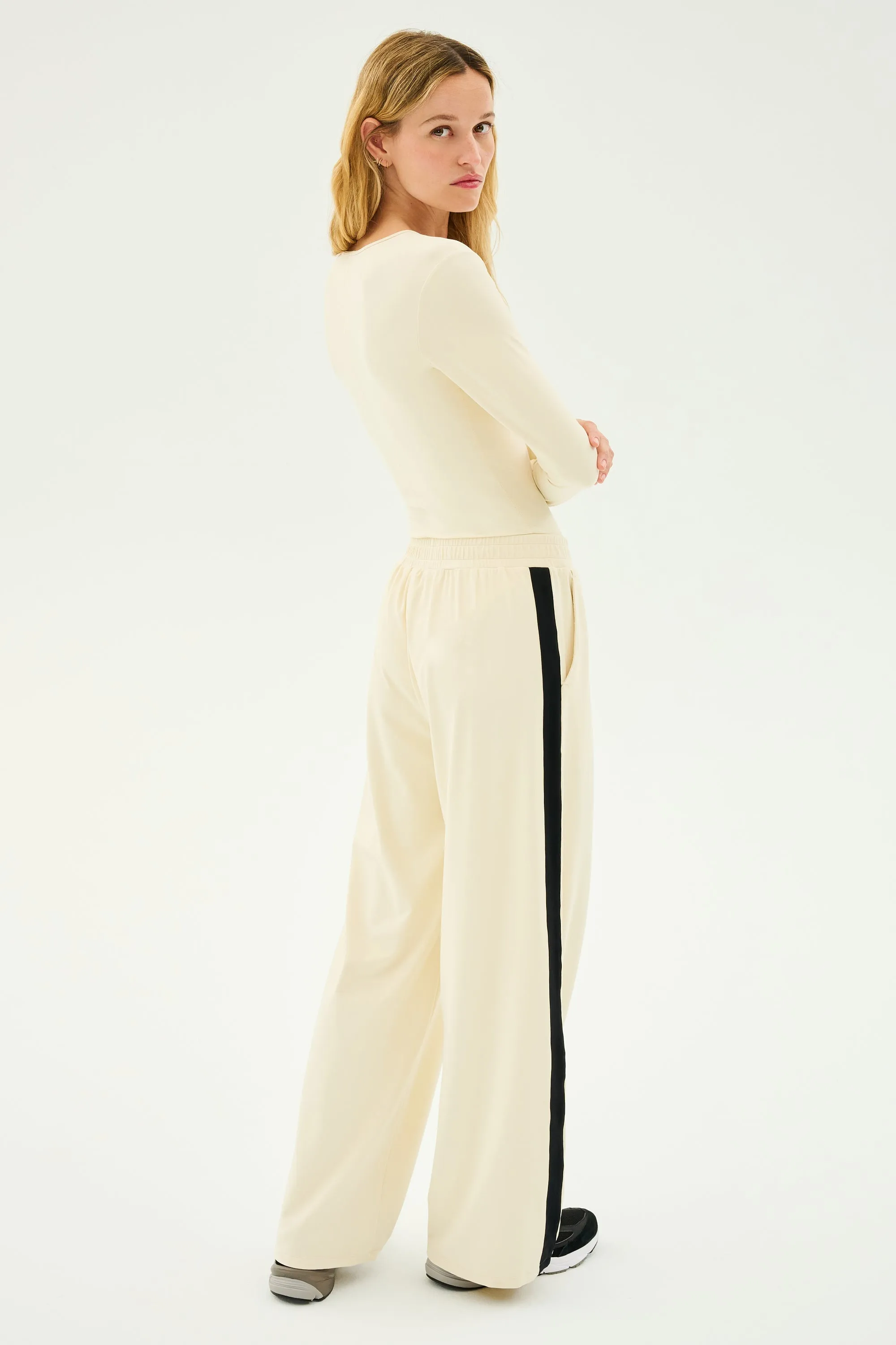 Luca Airweight Trouser with Stripe - Creme/Black
