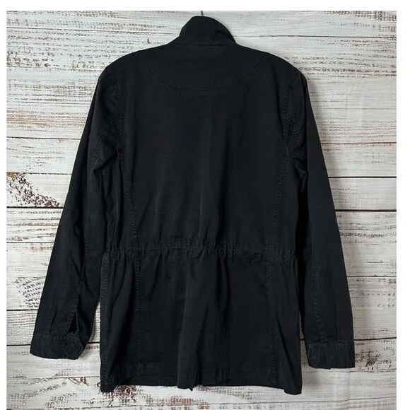 Lucky Brand Women's Drawstring Zip Up Long Sleeve Basic Jacket Black Size Medium
