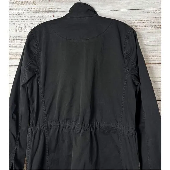 Lucky Brand Women's Drawstring Zip Up Long Sleeve Basic Jacket Black Size Medium