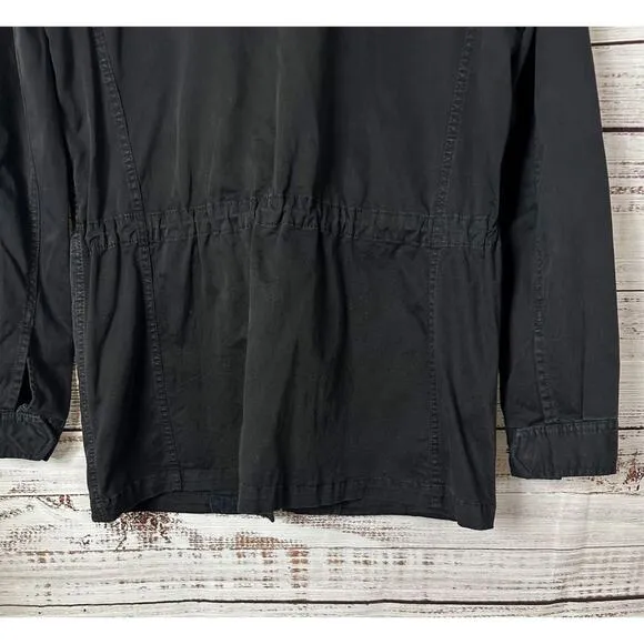 Lucky Brand Women's Drawstring Zip Up Long Sleeve Basic Jacket Black Size Medium