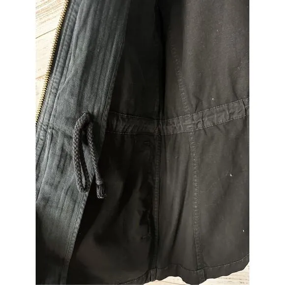 Lucky Brand Women's Drawstring Zip Up Long Sleeve Basic Jacket Black Size Medium
