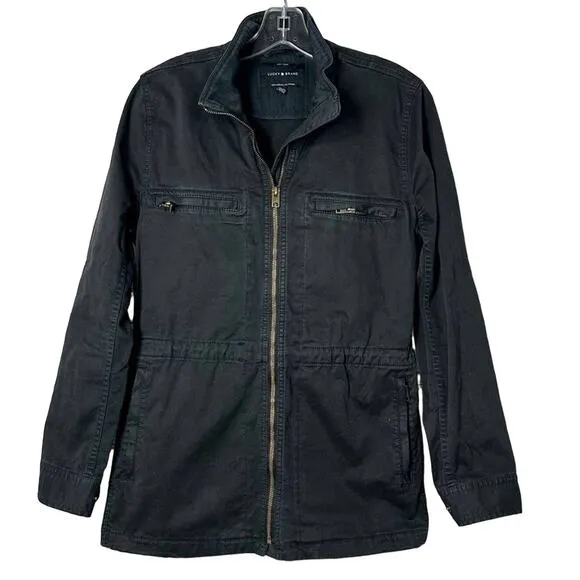 Lucky Brand Women's Drawstring Zip Up Long Sleeve Basic Jacket Black Size Medium