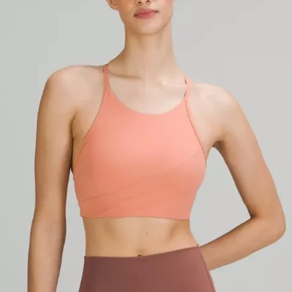 Lululemon Flow Y Wrap Front High Neck Bra size 6 in pink