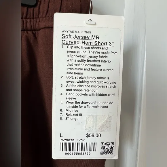 Lululemon Soft jersey mid-rise curved hem short large