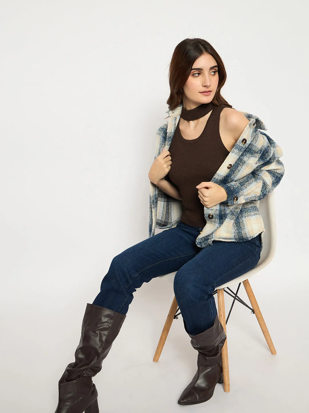 Madame Coffee Brown Ribbed Sleeveless Cutout Sweater