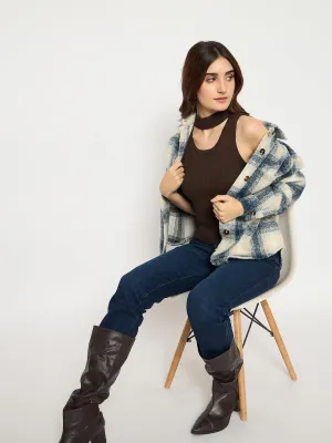 Madame Coffee Brown Ribbed Sleeveless Cutout Sweater