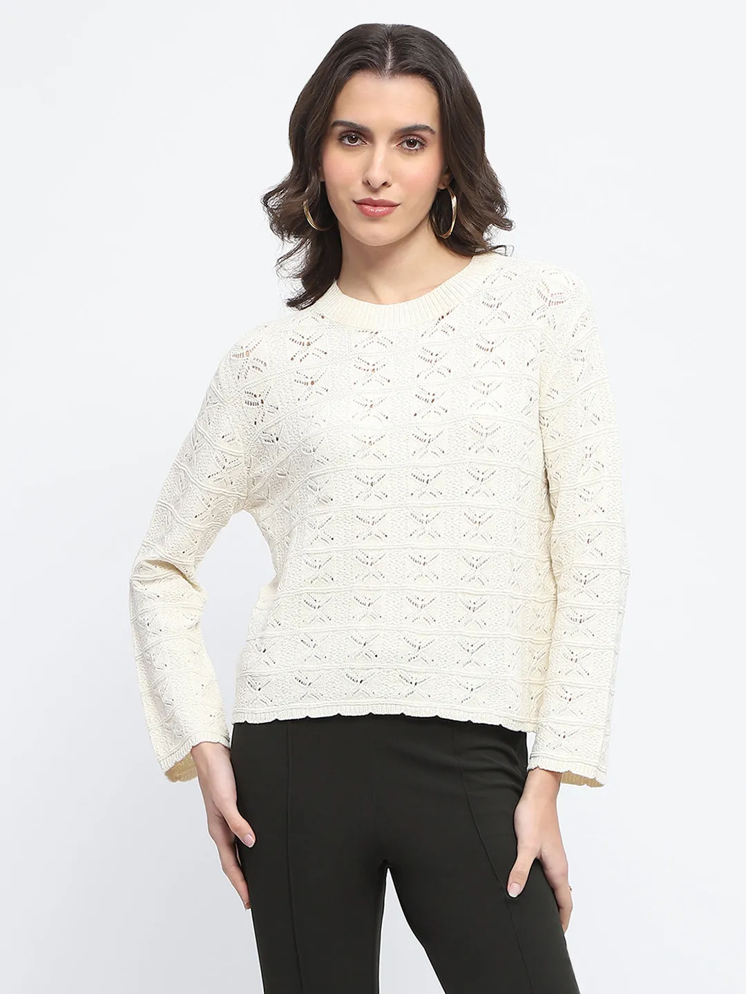 Madame Crew Neck Off White Knit Top