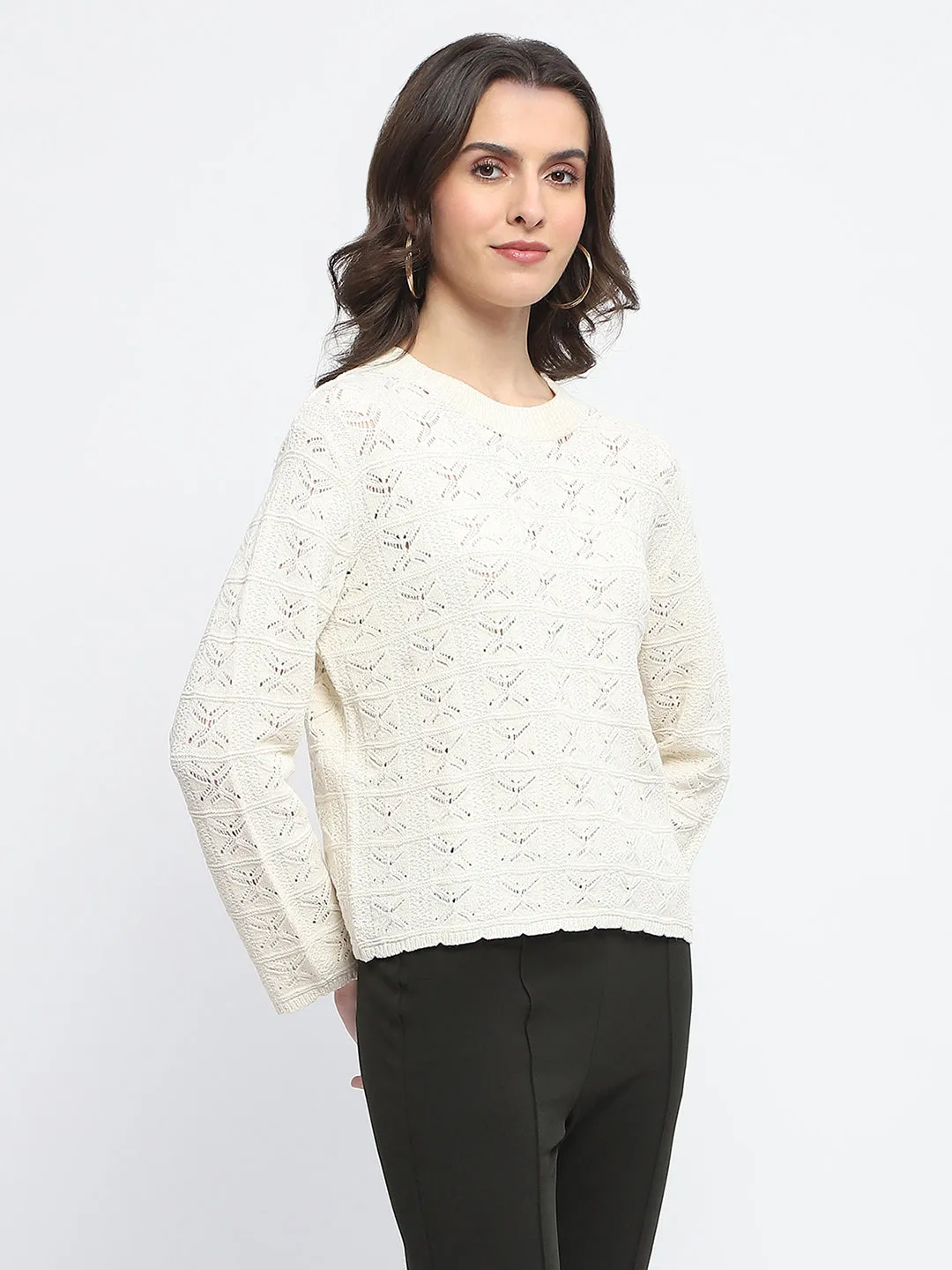 Madame Crew Neck Off White Knit Top