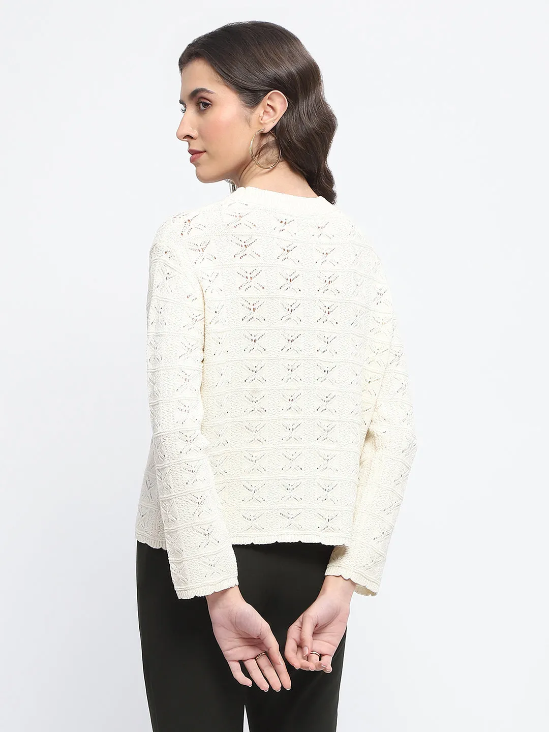Madame Crew Neck Off White Knit Top