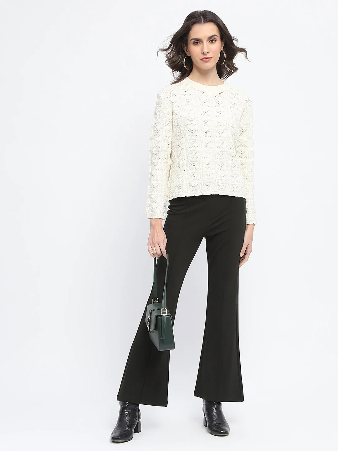 Madame Crew Neck Off White Knit Top
