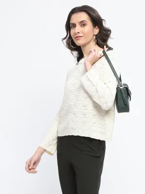 Madame Crew Neck Off White Knit Top