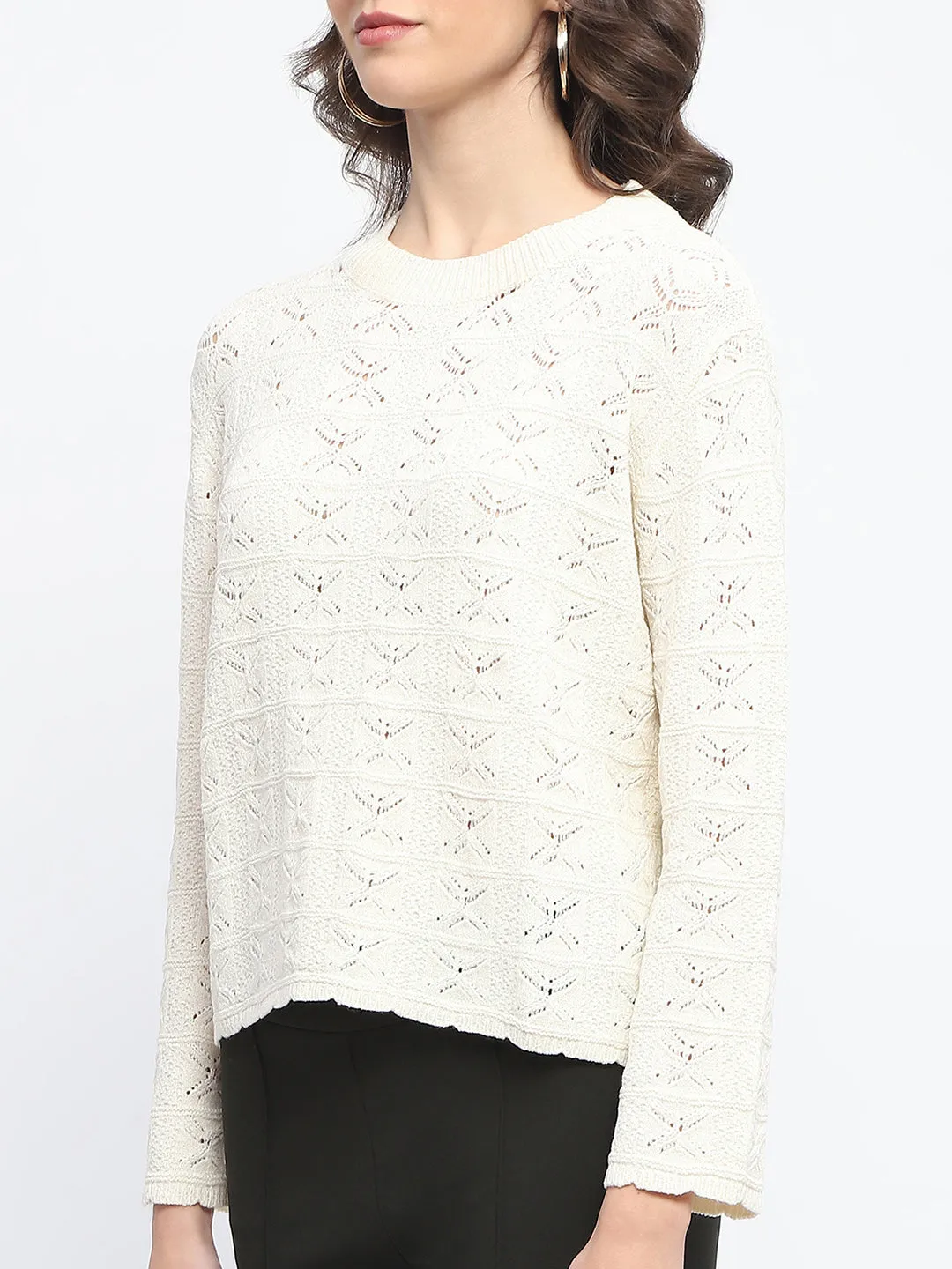 Madame Crew Neck Off White Knit Top