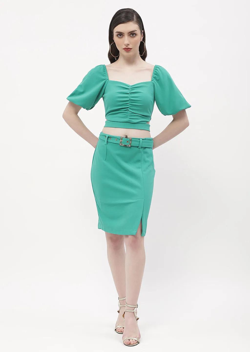 Madame Cut-Out Top With Skirt Jade Green Co-Ord Set