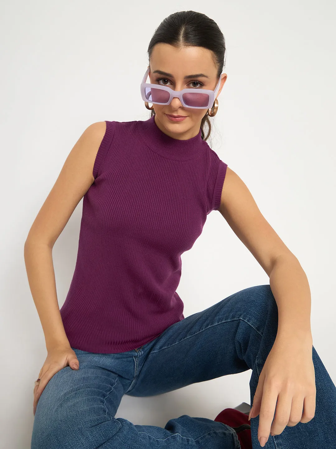 Madame Mock Neck Sleeveless Purple Skeeve